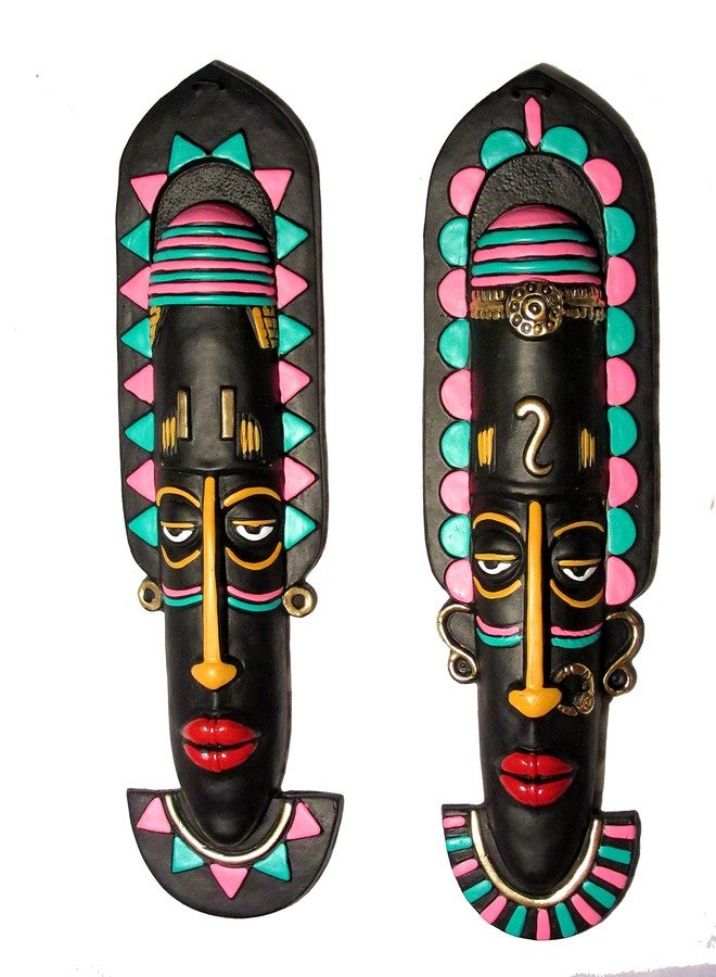 Suninow Exclusive Terracotta Tribal mask | Terracotta Wall Hanging Tribal King Queen mask Decorative showpiece Decorative Showpiece - 40 cm (Terracotta, Black) - Image 1